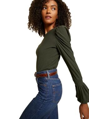 Nation LTD Penny Tee Flounce Sleeve Nori Green Pima Cotton XS